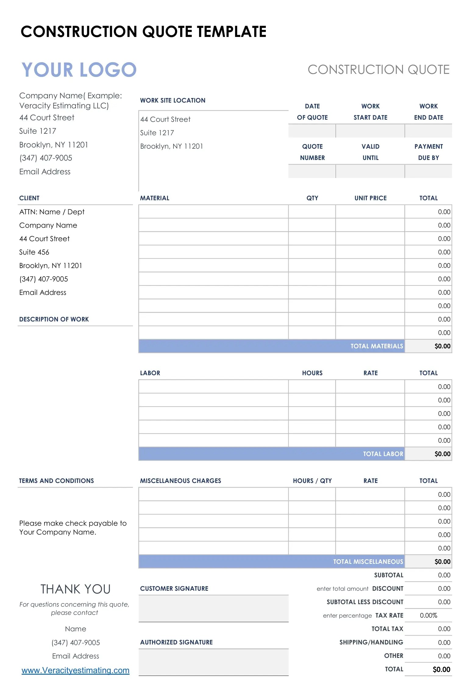 Download FREE Construction Quote Templates