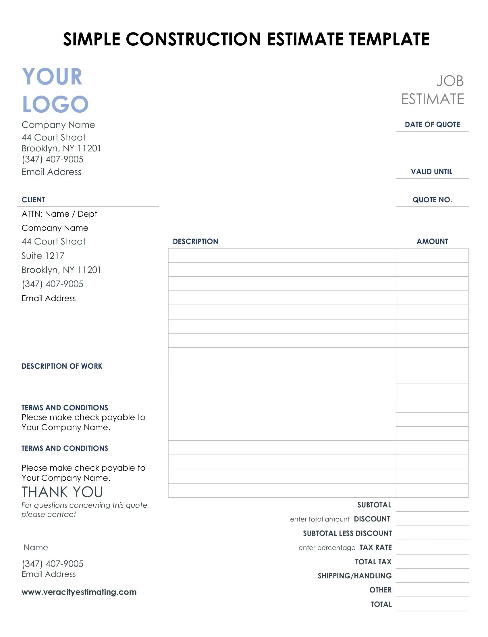 Download FREE Construction Quote Templates
