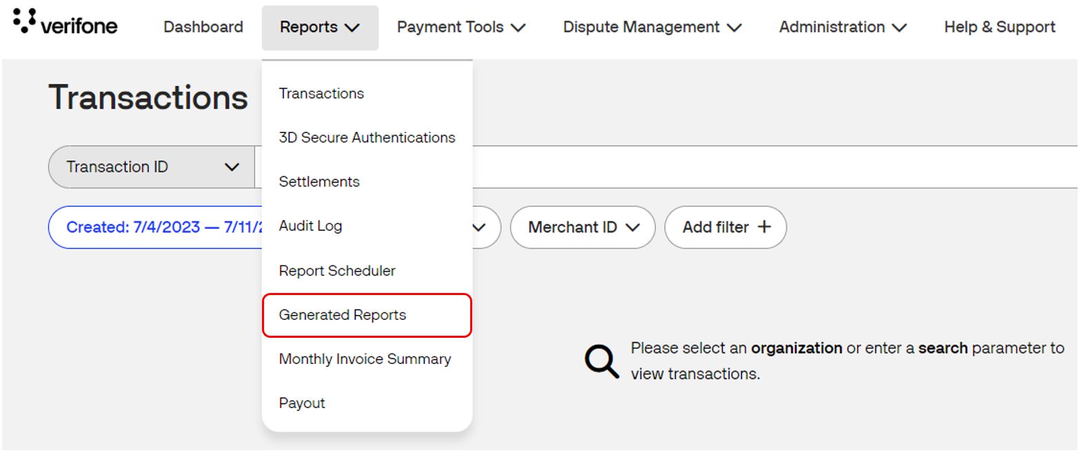 Generated Reports | Verifone Central | Verifone Developer Portal