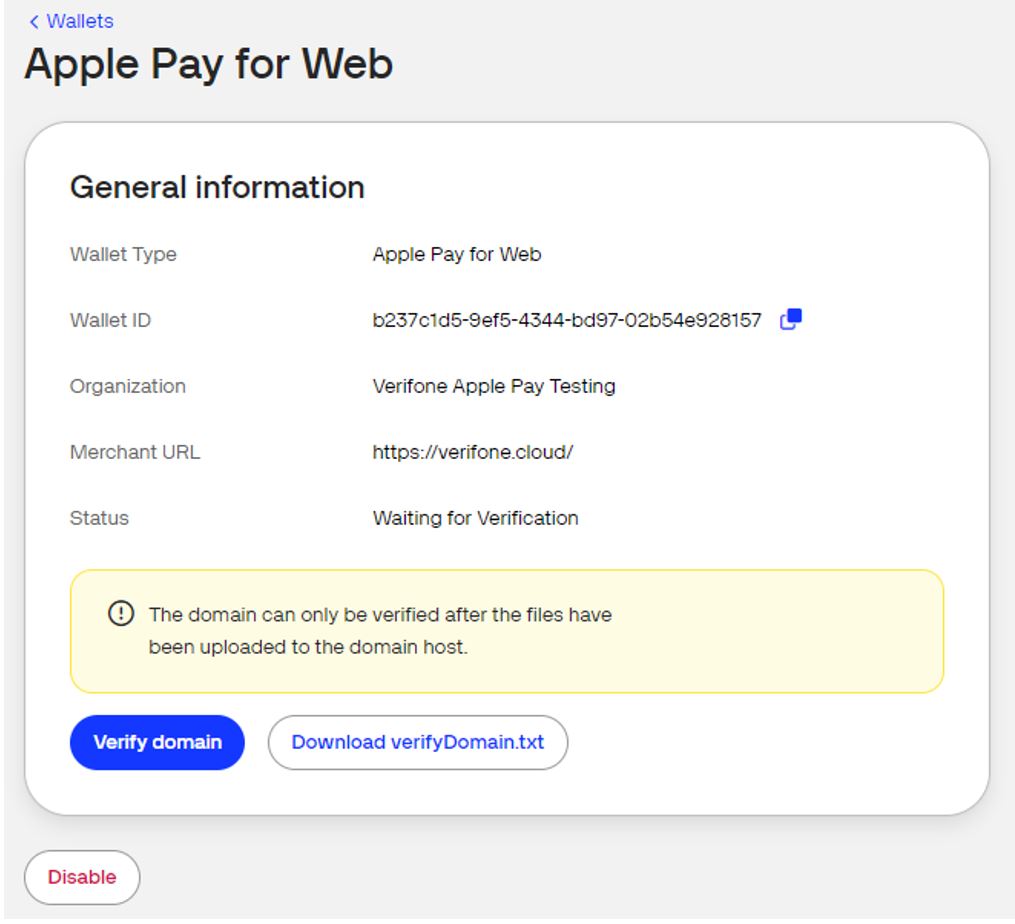 Apple Pay Online payments Verifone Developer Portal