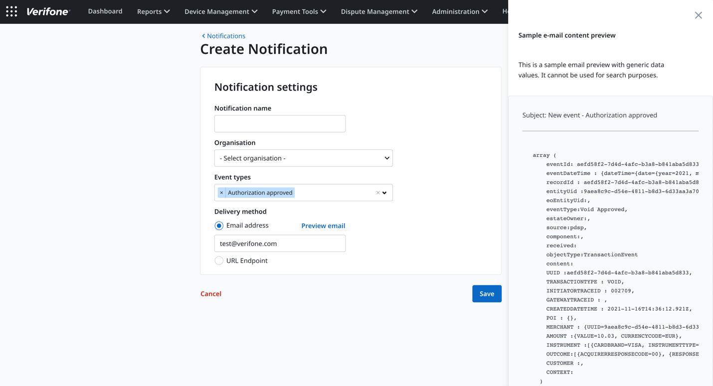 Notifications | Verifone Central | Verifone Developer Portal