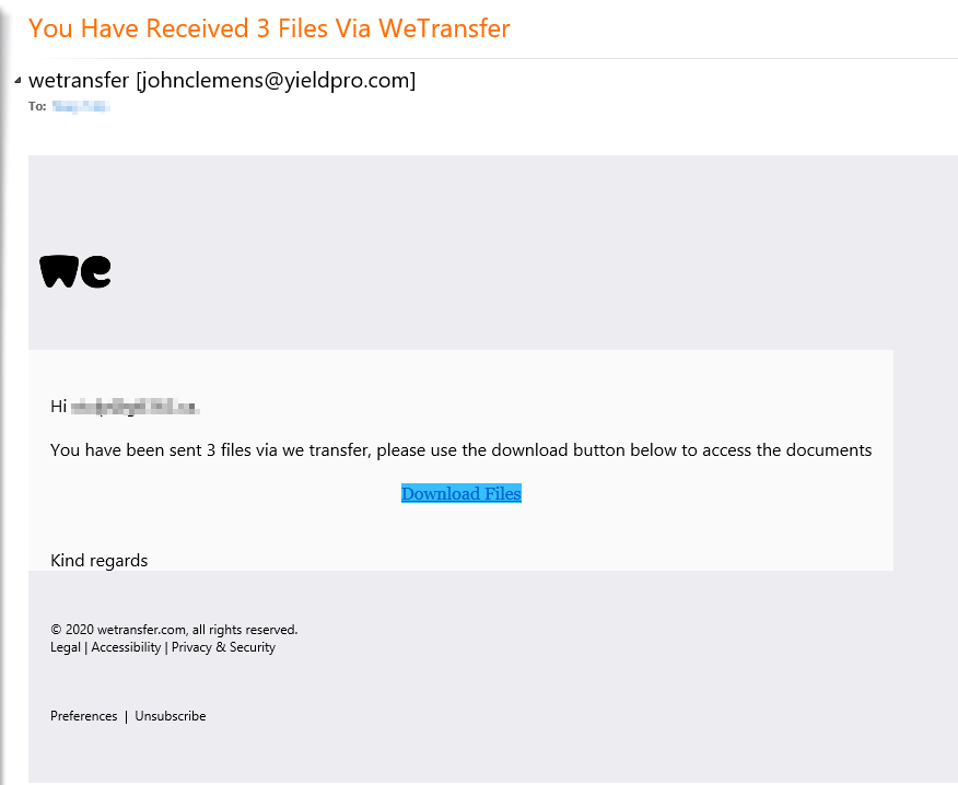 Phishing email spoofing WeTransfer shares file 'concerning