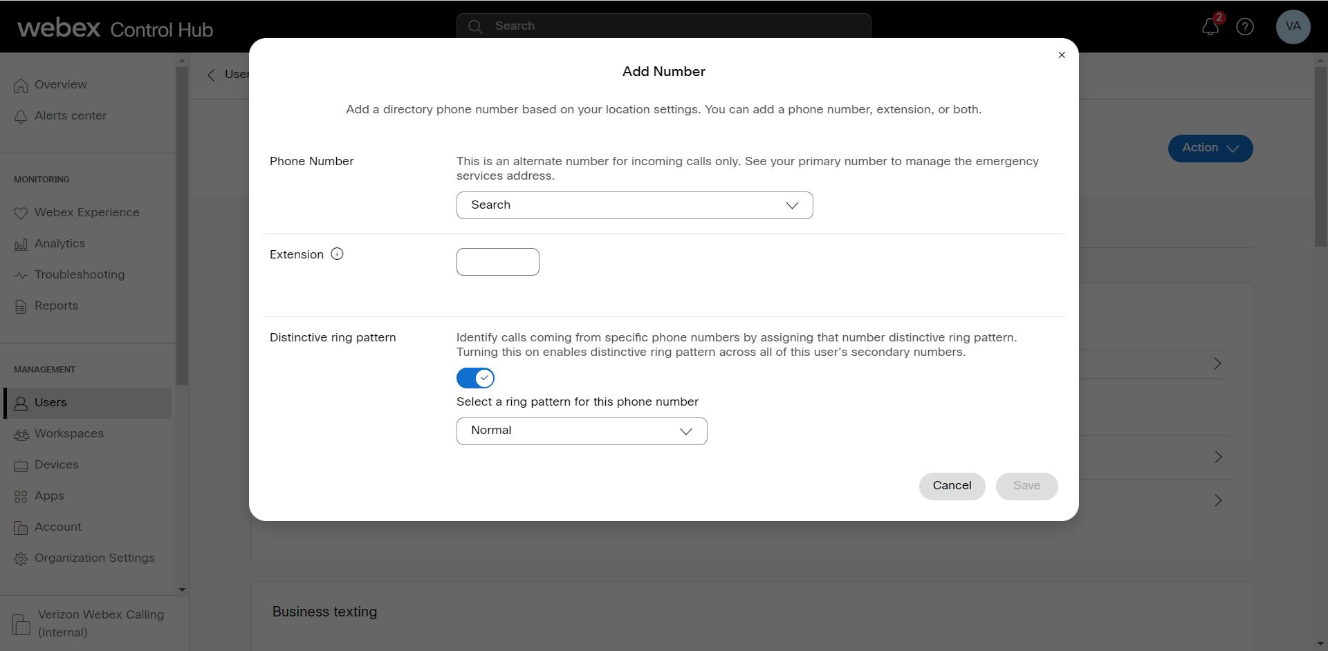 Control Hub Alternate Numbers Verizon