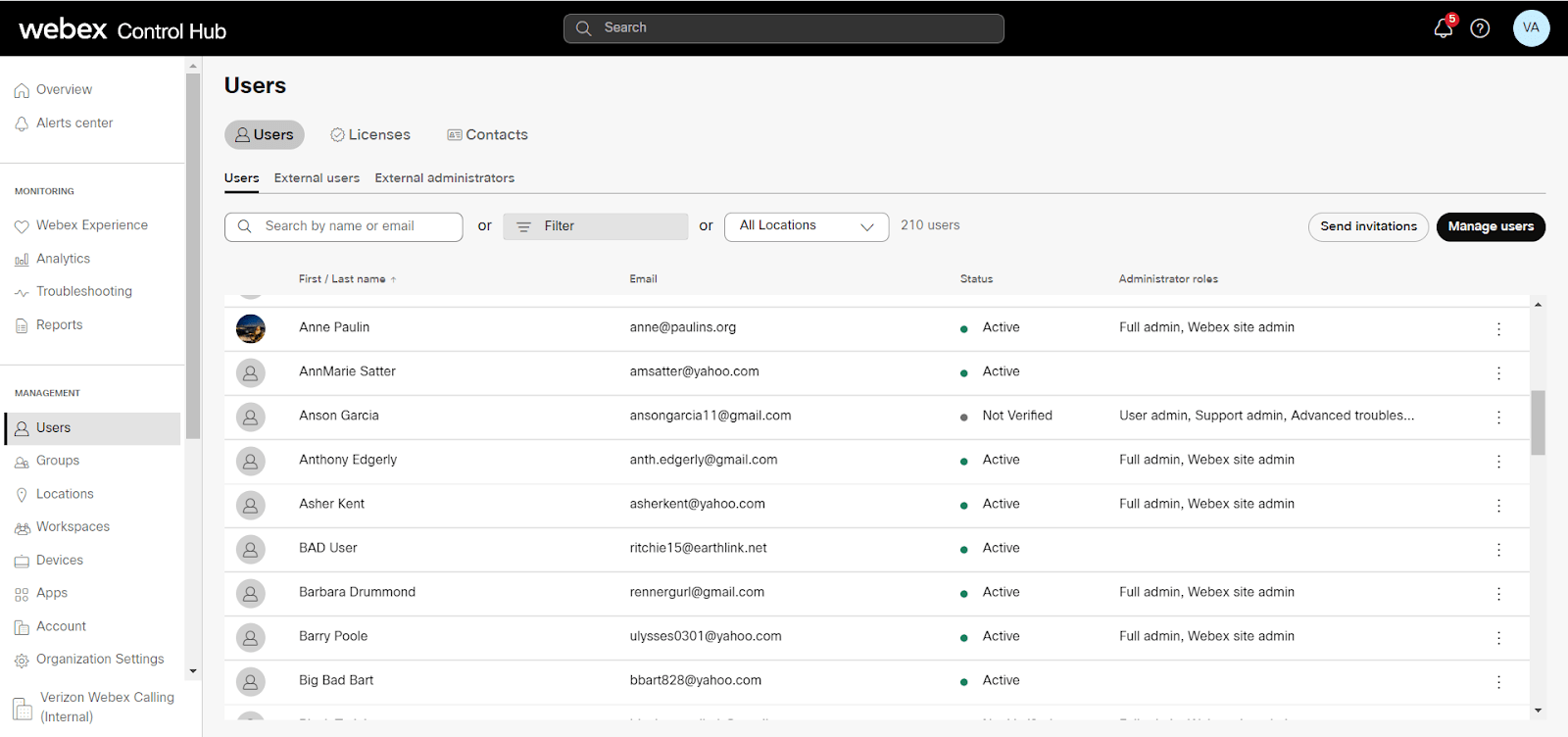 Locations in Control Hub - Verizon