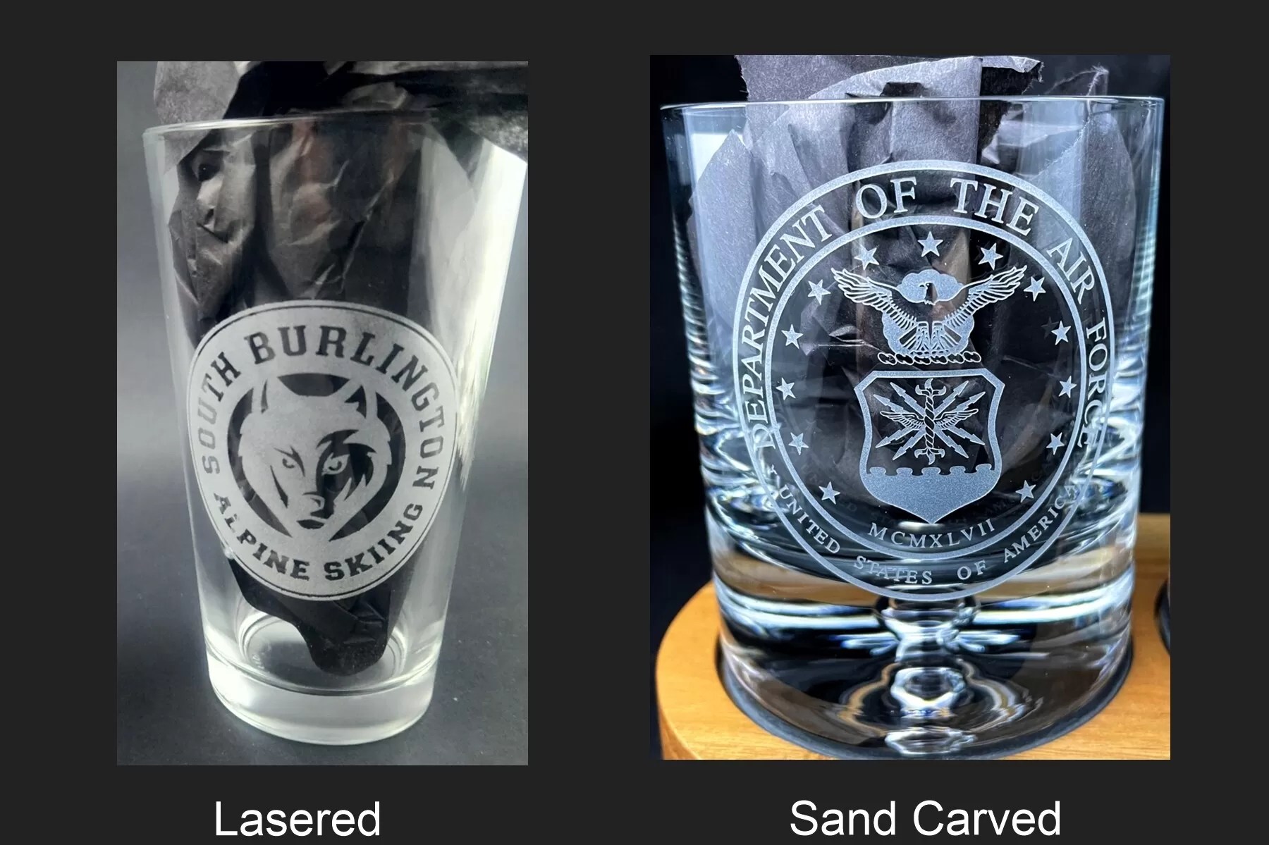 Engraving Glass Laser vs. Sand Carving — Vermont Awards & Engraving