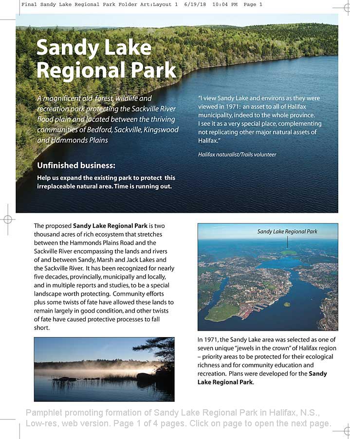 Sandy Lake Regional Park pamphlet