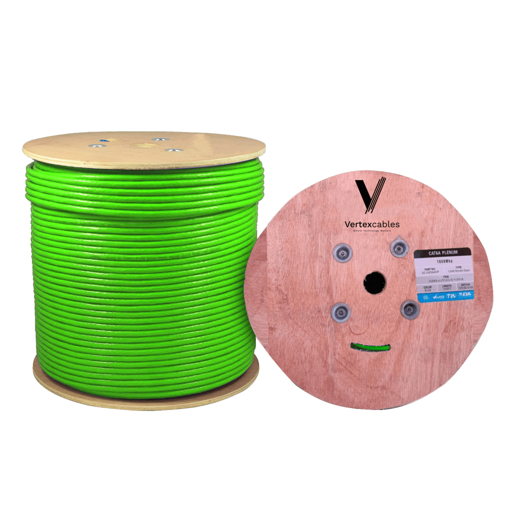 Cat6A Plenum 1000ft UTP Solid 100 Copper 23AWG, 750 MHz Wooden Spool