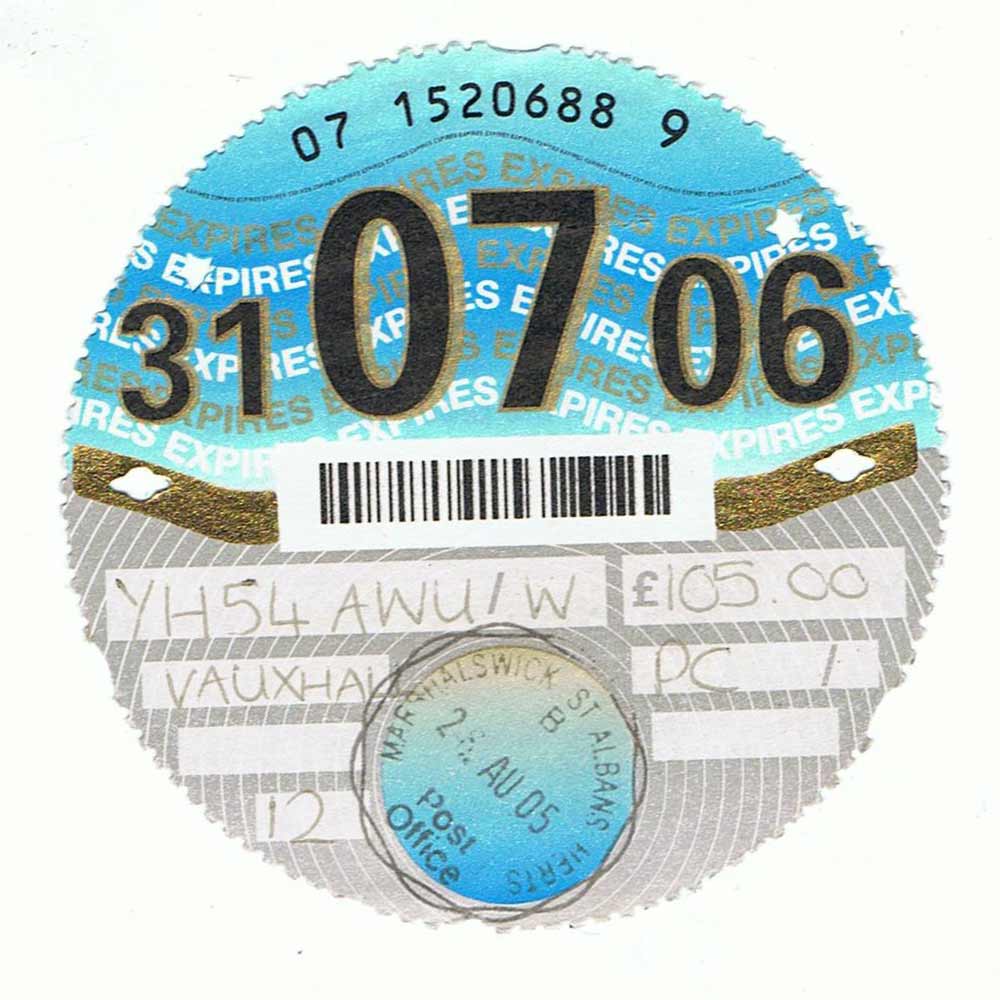 31st July 2006 UK Car Tax Disc Very Collectable