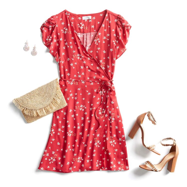 DIY Stitch Fix Red Floral Dress Outfit for Summer Outfits.