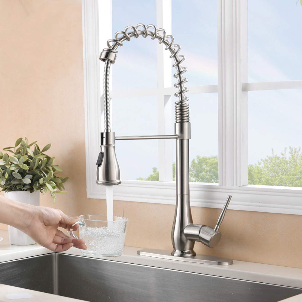 VESLA HOME Stainless Steel Spring Brushed Nickel Pull Down Sprayer