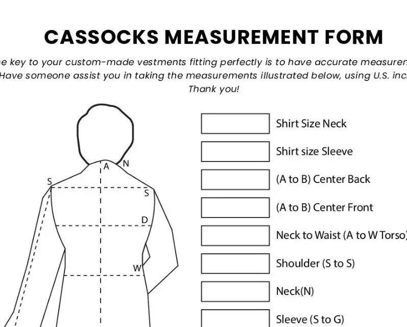 Measurement Orthodox Vestments and Cassocks by Vesna Vestments