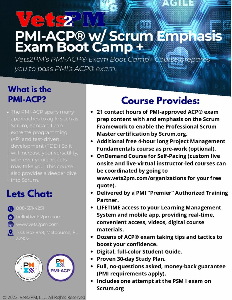 PMIACP® With Scrum Emphasis » Vets2PM PMP, CAPM, PMIACP, aPHR, CM