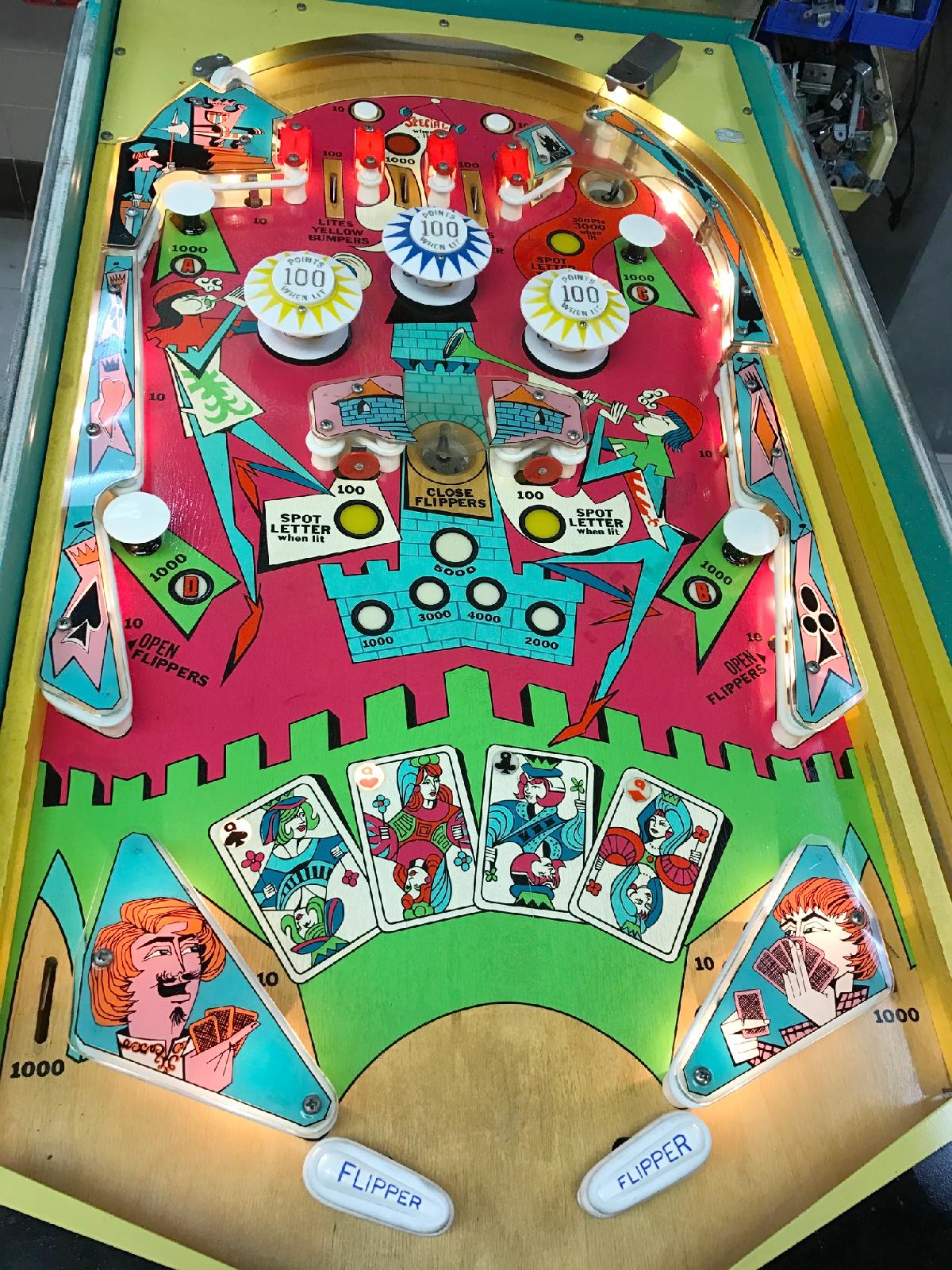 1970 Bally 4 Queens at Ann Arbor Michigan Pinball Museum VFW, info/pictures