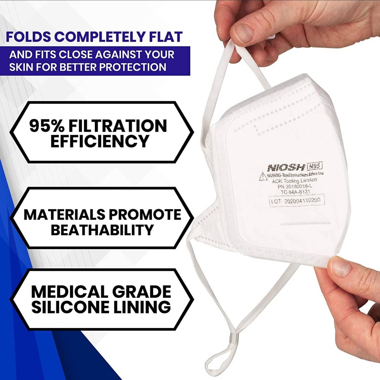 N95 Folding Mask FDA Certified & NIOSH Approved White V GOOD PHARMA
