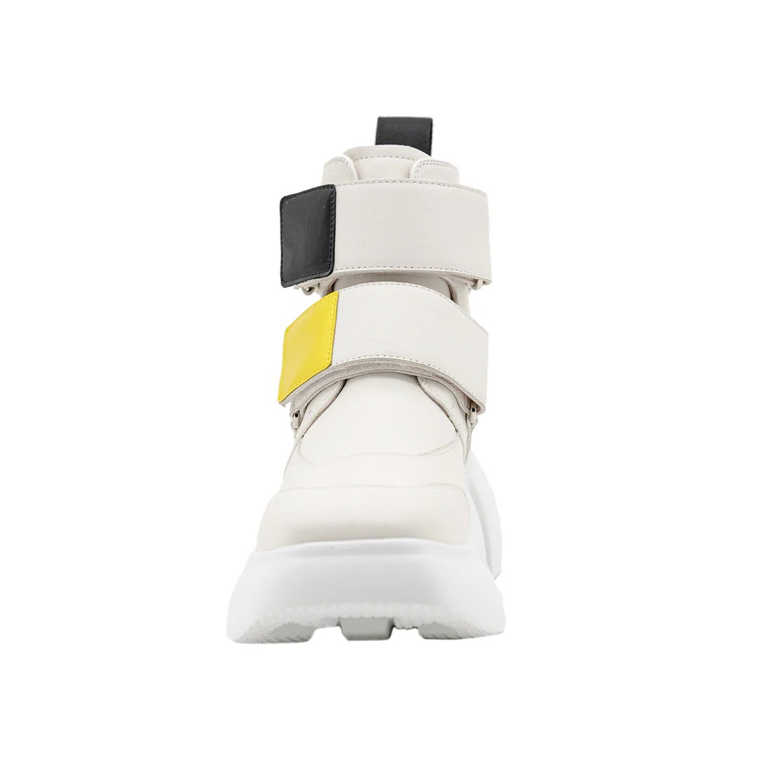 Women’s White cowhide leather high sneaker ｜ White a couple of Velcro