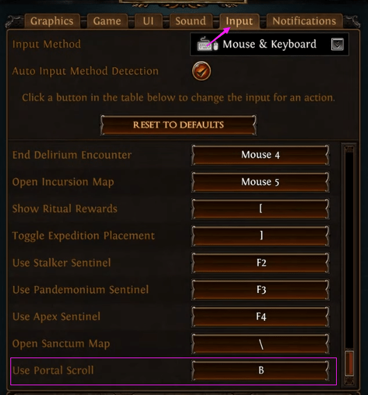 PoE Portal Scrolls keybind hotkey 3.25