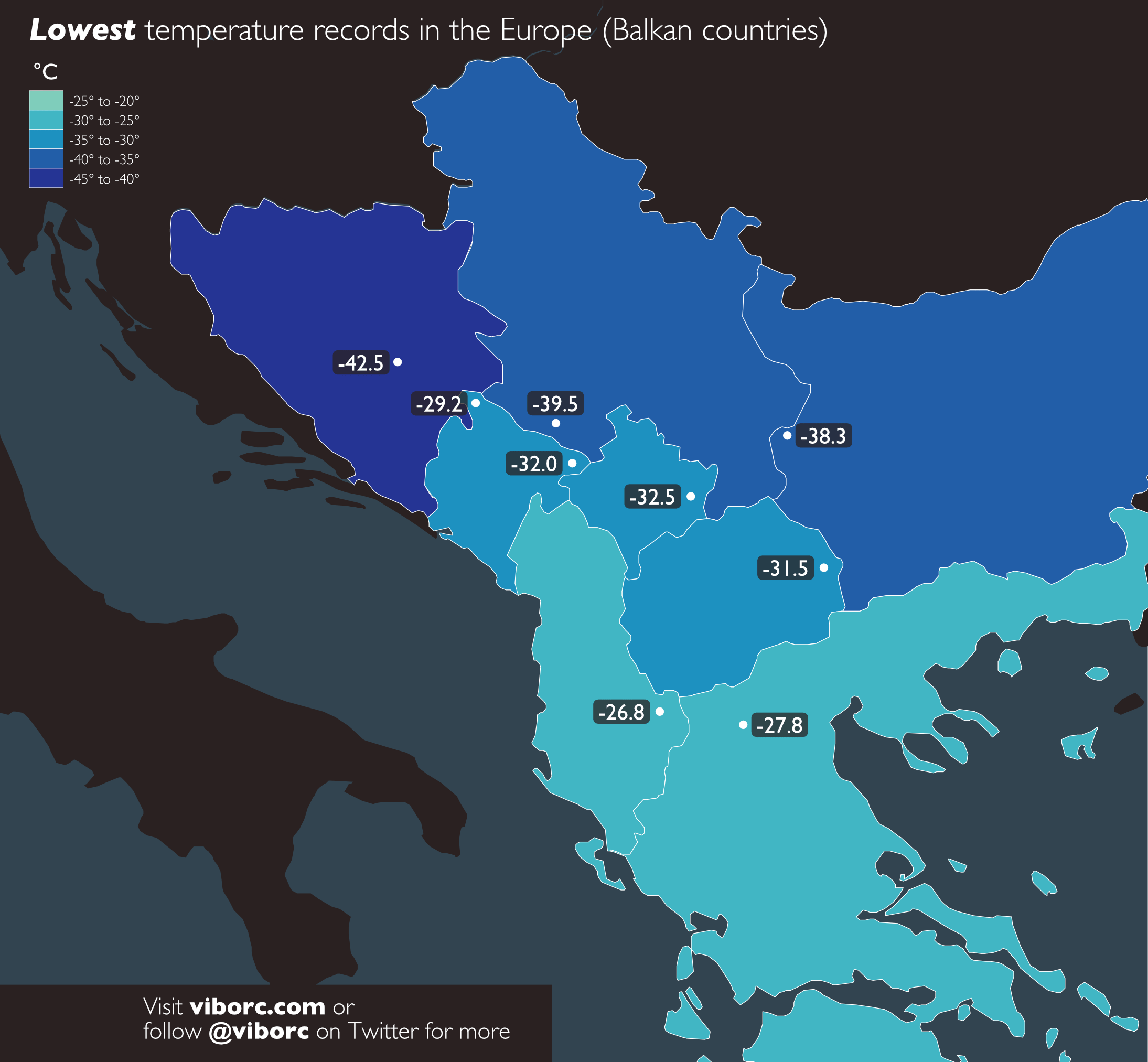 Lowest temperatures records for every European country