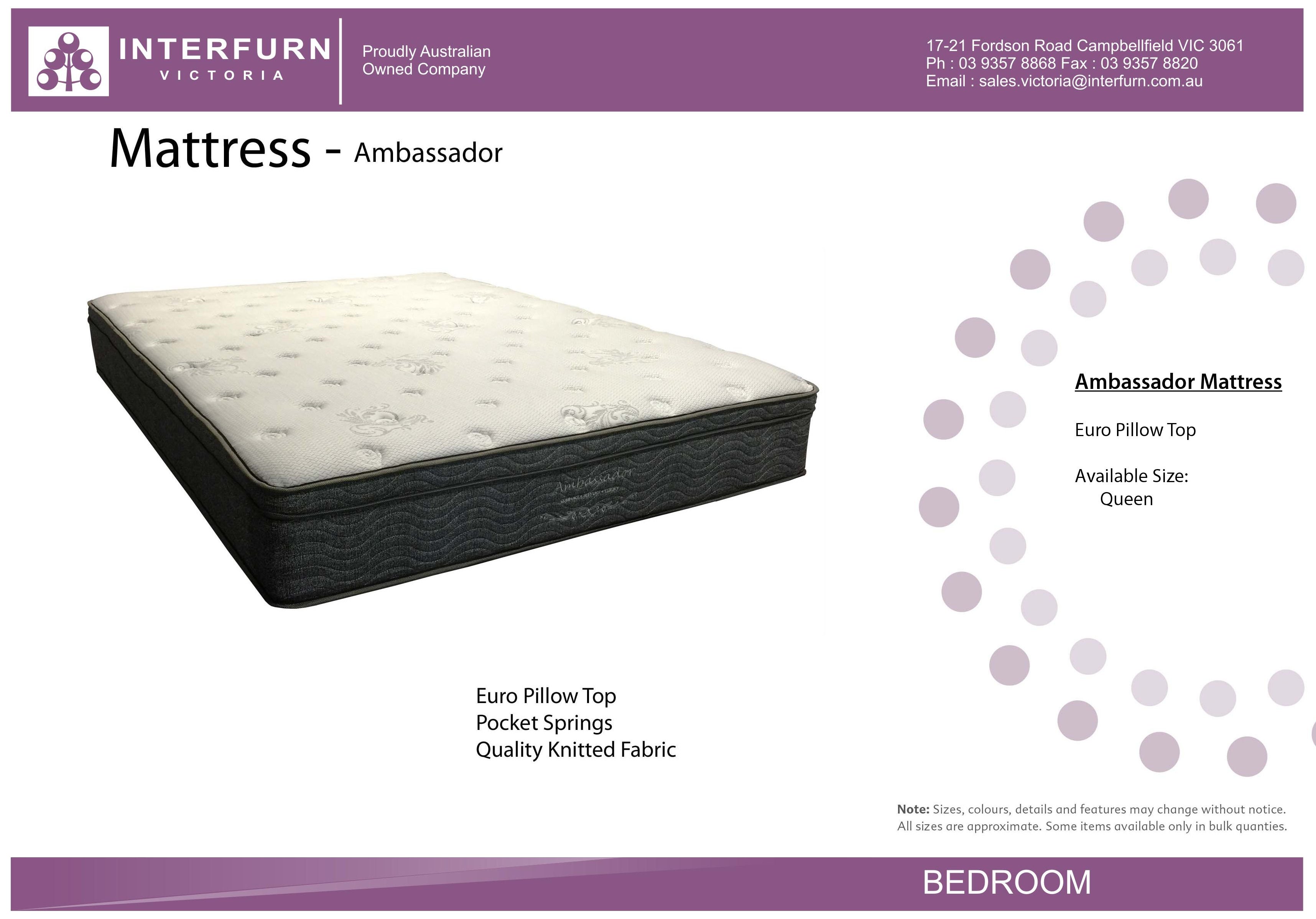 AMBASSADOR QUEEN MATTRESS EURO TOP Interfurn Victoria