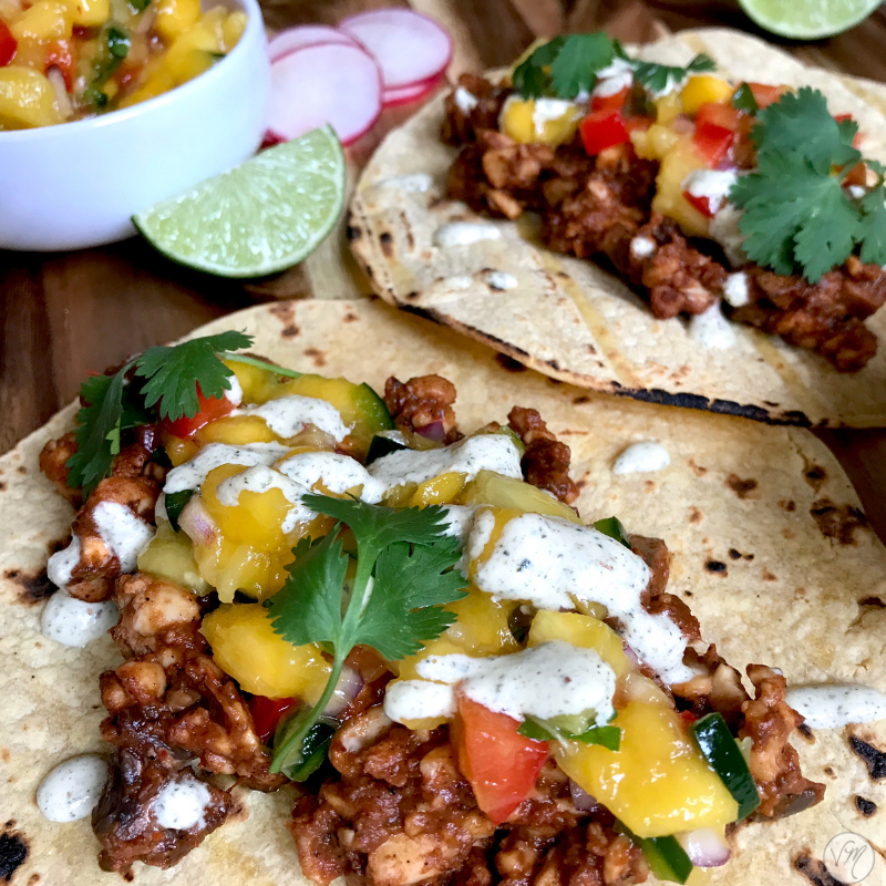Tempeh Tacos w/ Mango Salsa & Chipotle “Cheese” Sauce Vicki Marquez