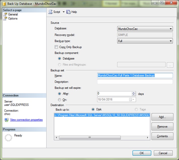 SQLServerBack up sets file database Mundo Choc Cac