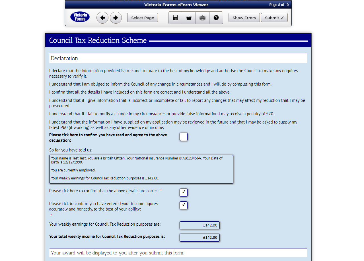 Simplified Council Tax Reduction Application Processing Victoria Forms