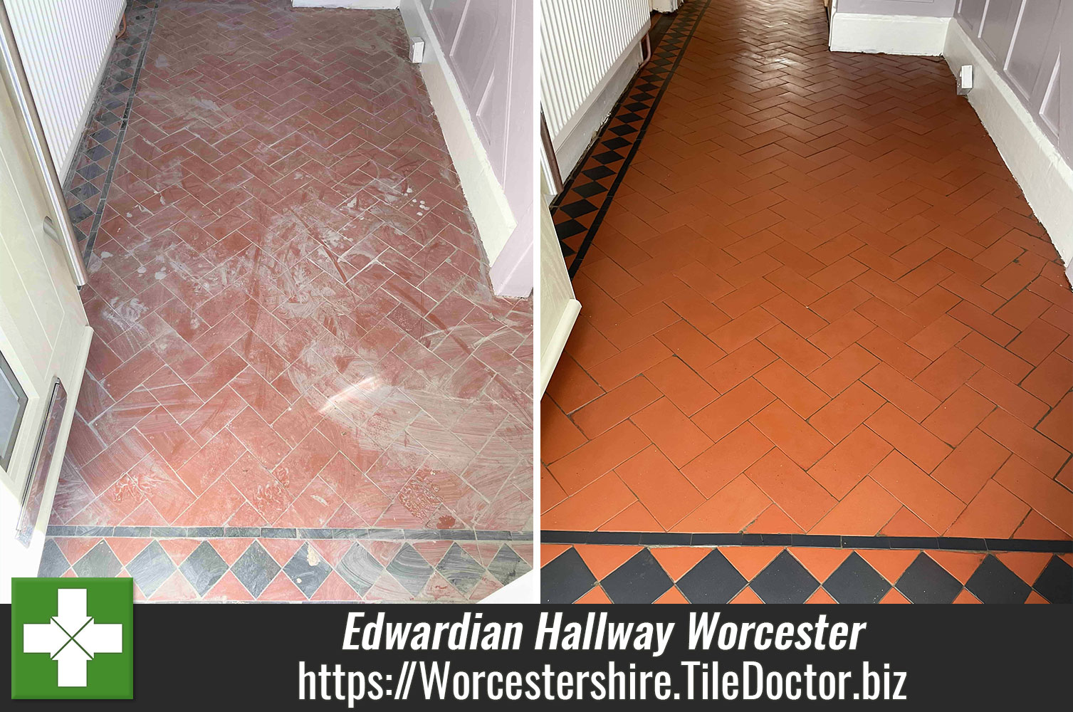 Builders Clean of Victorian Tiled Hallway Floor in Worcester Cleaning