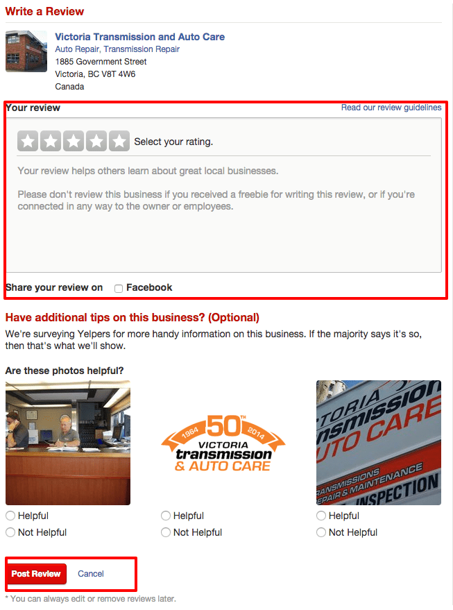 Review Us Victoria Transmission & Auto Care
