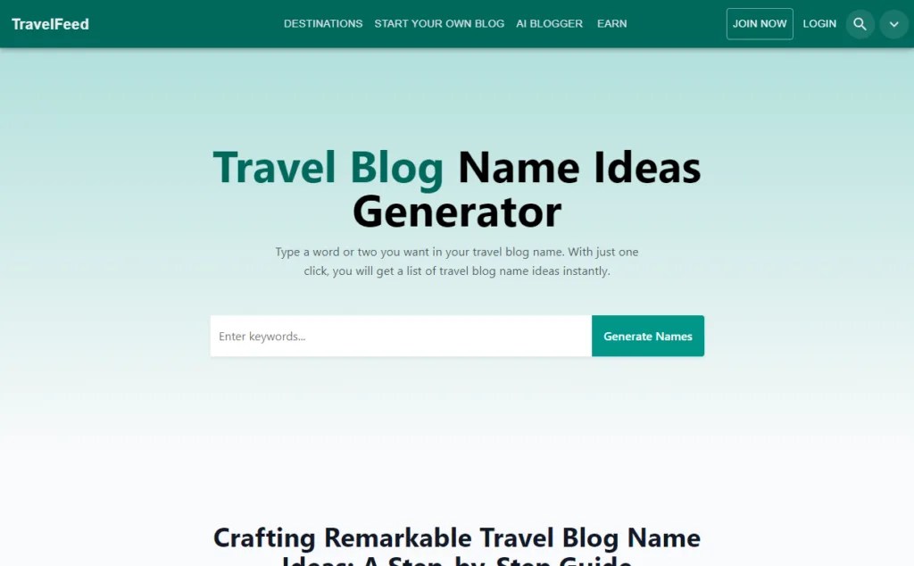 Travel Blog Name Ideas Generator Ai Tool Reviews 2024 Details, Pricing