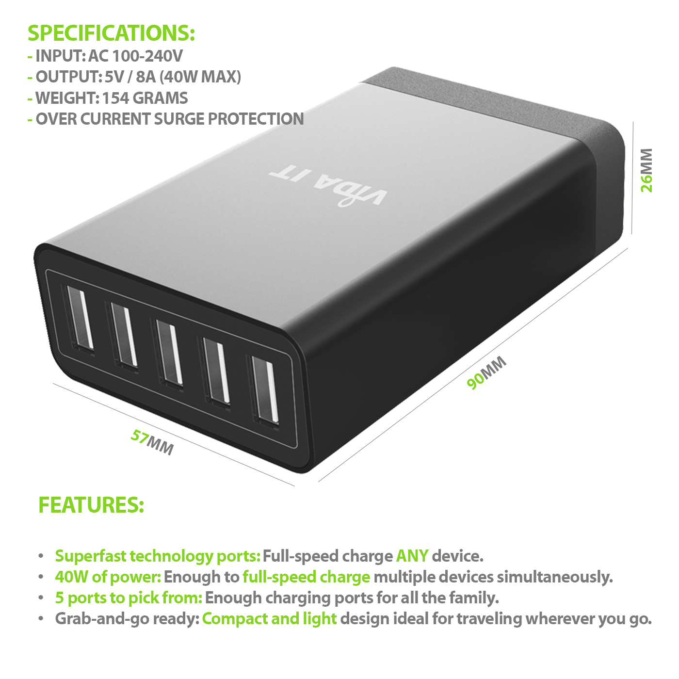 5 x USB Power Battery Charger Adapter For Samsung Galaxy On5 Pro On7