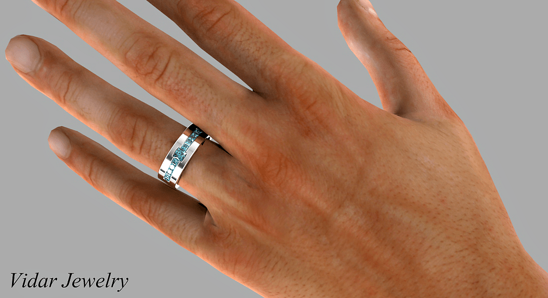 Princess Cut Blue Diamonds Wedding Band For Mens Vidar Jewelry