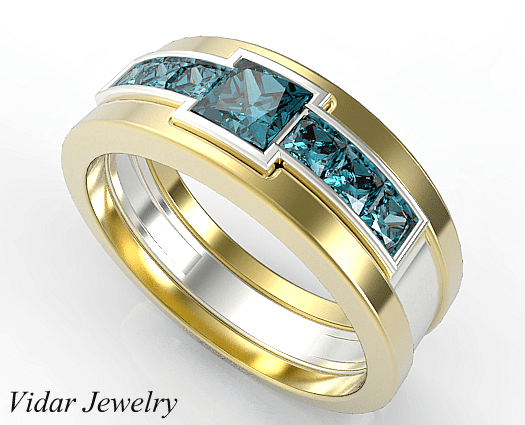 Two-Tone Gold Mens Wedding Band with 1.40 Ct Princess Cut ... (525 x 425 Pixel)