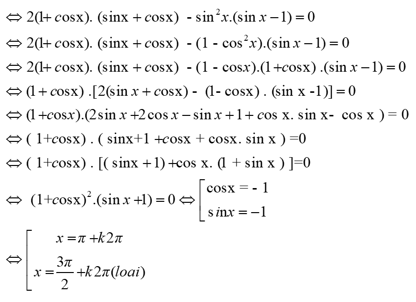Các nghiệm của phương trình 2(1 + cosx)(1 + cot^2 x) = sinx 1 / sinx