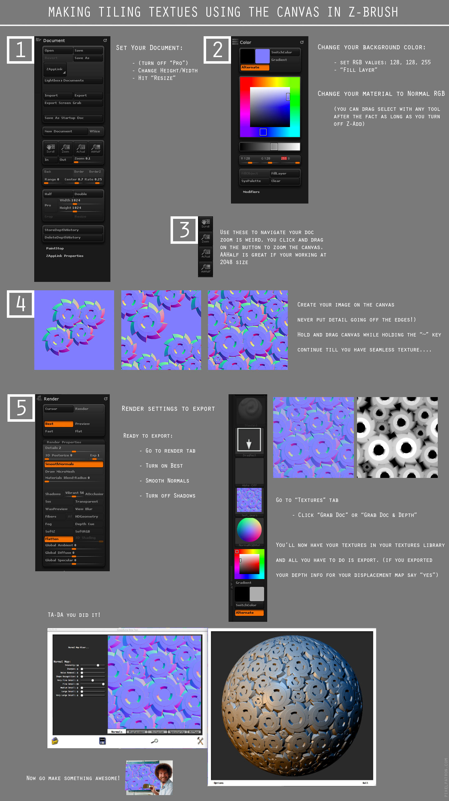 Making tiling textures using the canvas in zbrush ZBrushを使ったシームレス