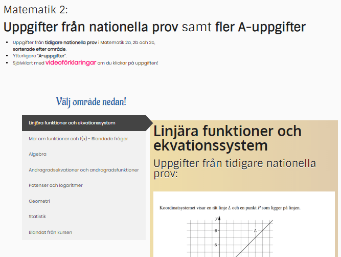 Videoförklaringar till nationella prov i Matematik 2a.