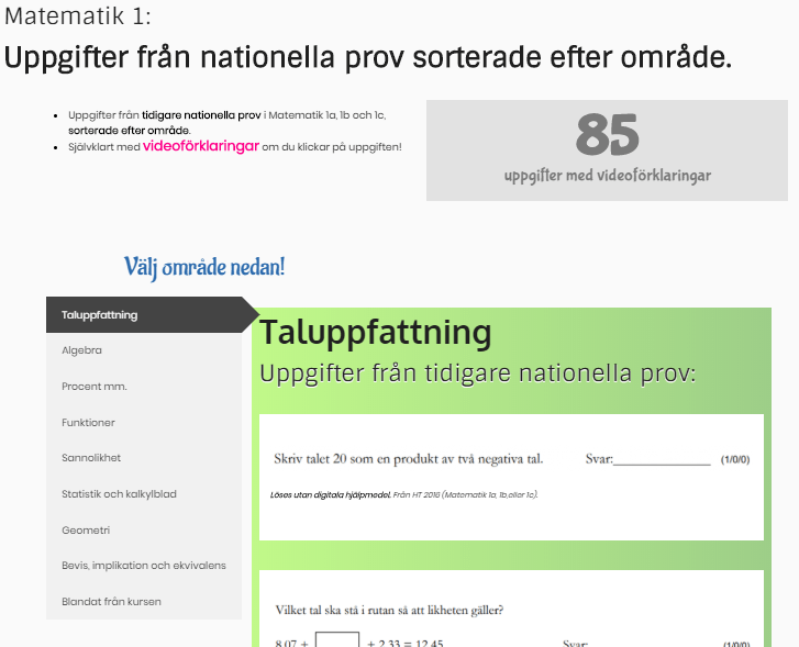 Videoförklaringar till nationella prov i Matematik 1c.