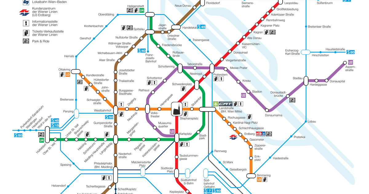 Map of Vienna subway, metro, u bahn, underground & tube stations & lines