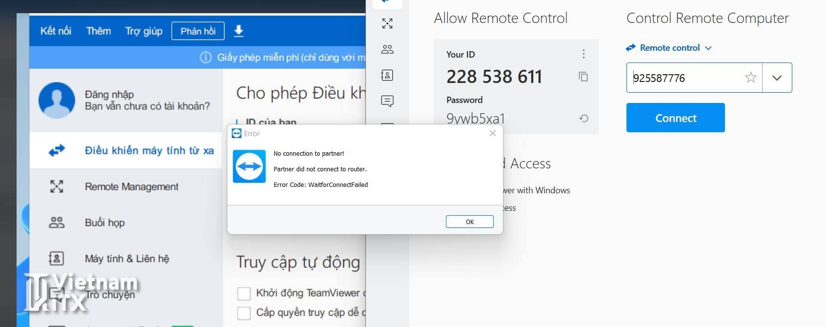 Fix lỗi kết nối Teamviewer No connection to partner Error
