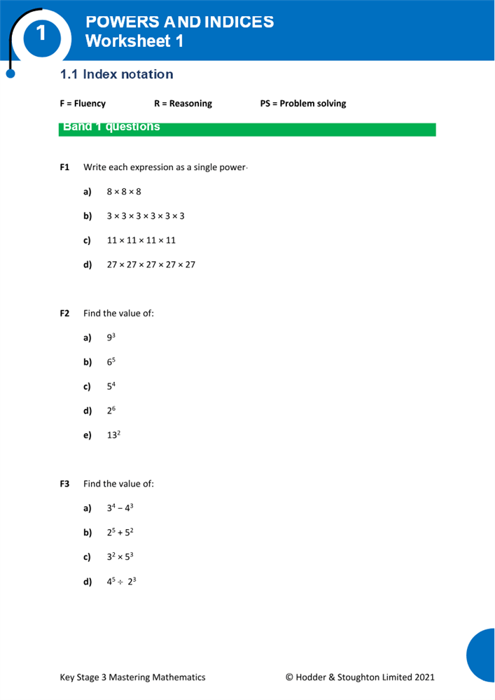 Worksheet 1.1 Index notation Boost