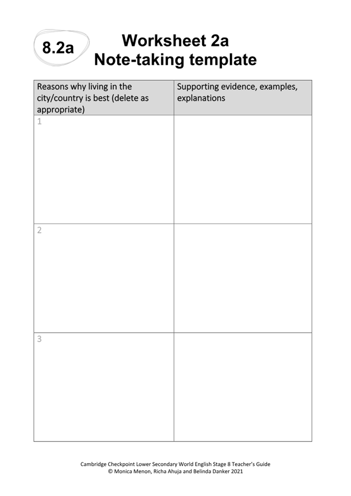 Worksheet 2a Notetaking template Boost