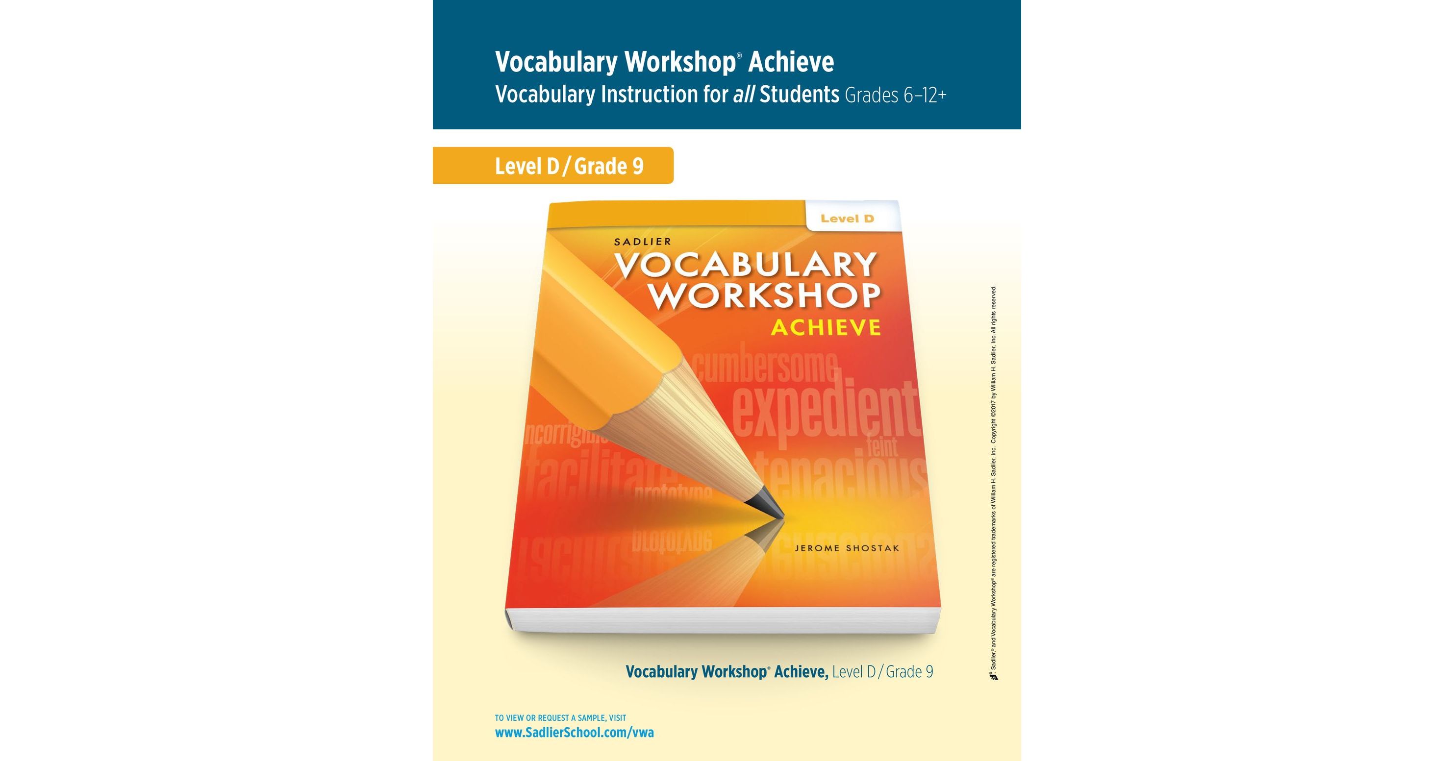 Vocabulary Workshop Achieve, Level D (Grade 9), Student Edition