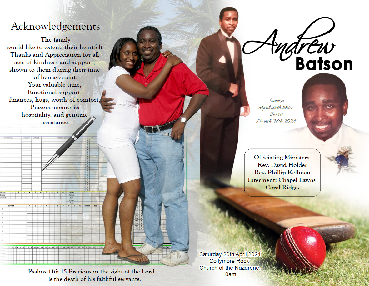 Andrew Winfield Batson Funeral Service April 20, 2024, 1000AM Church