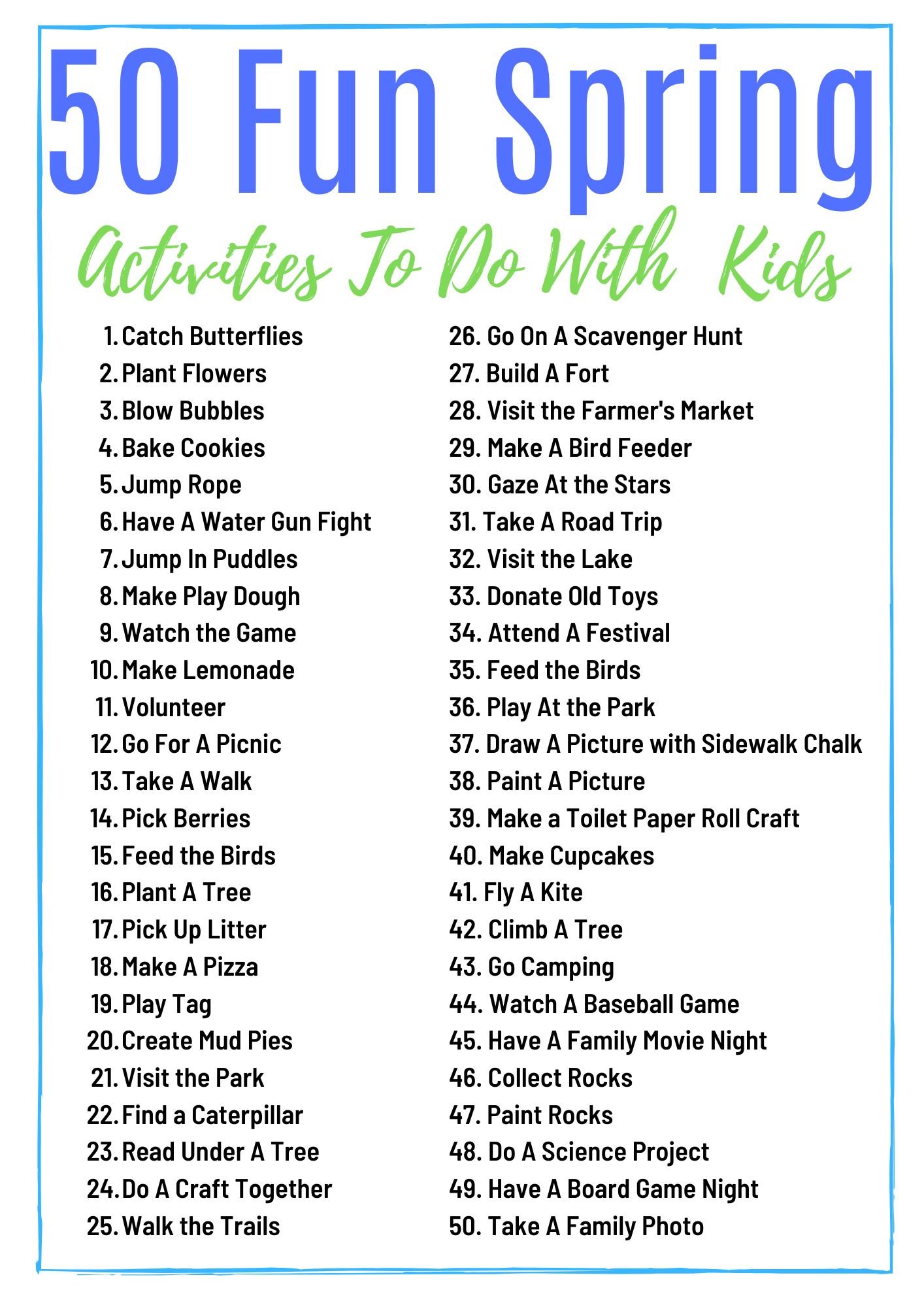 50 Spring Activity Ideas {Printable List} - Views From a Step Stool