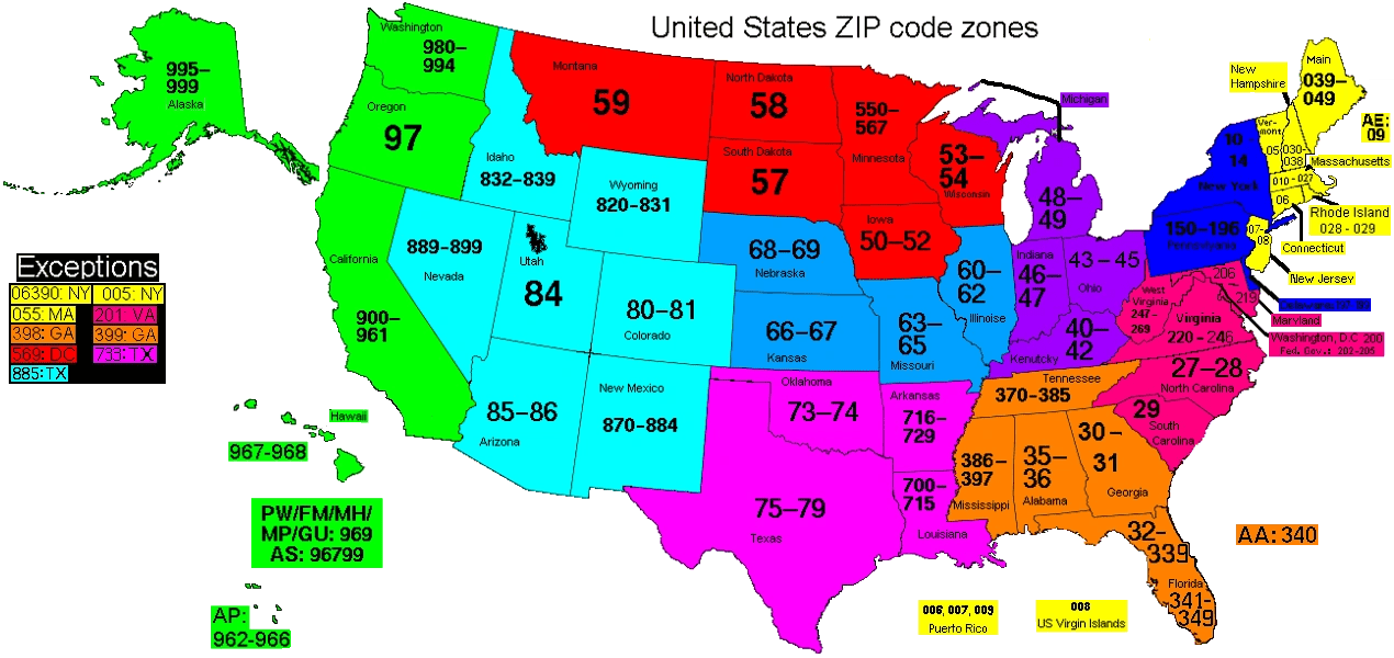 Image - US ZIP Code zones.png | Postal Codes Wiki | FANDOM powered by Wikia