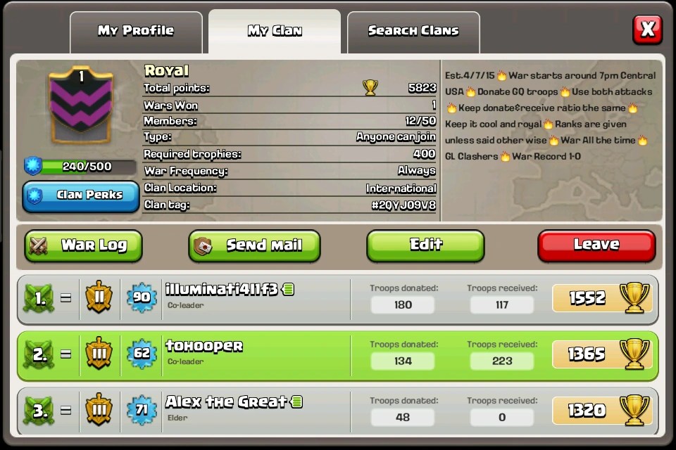 War/Farming/Donation Clan Royal (2QYJ09V8) Clash of Clans Wiki