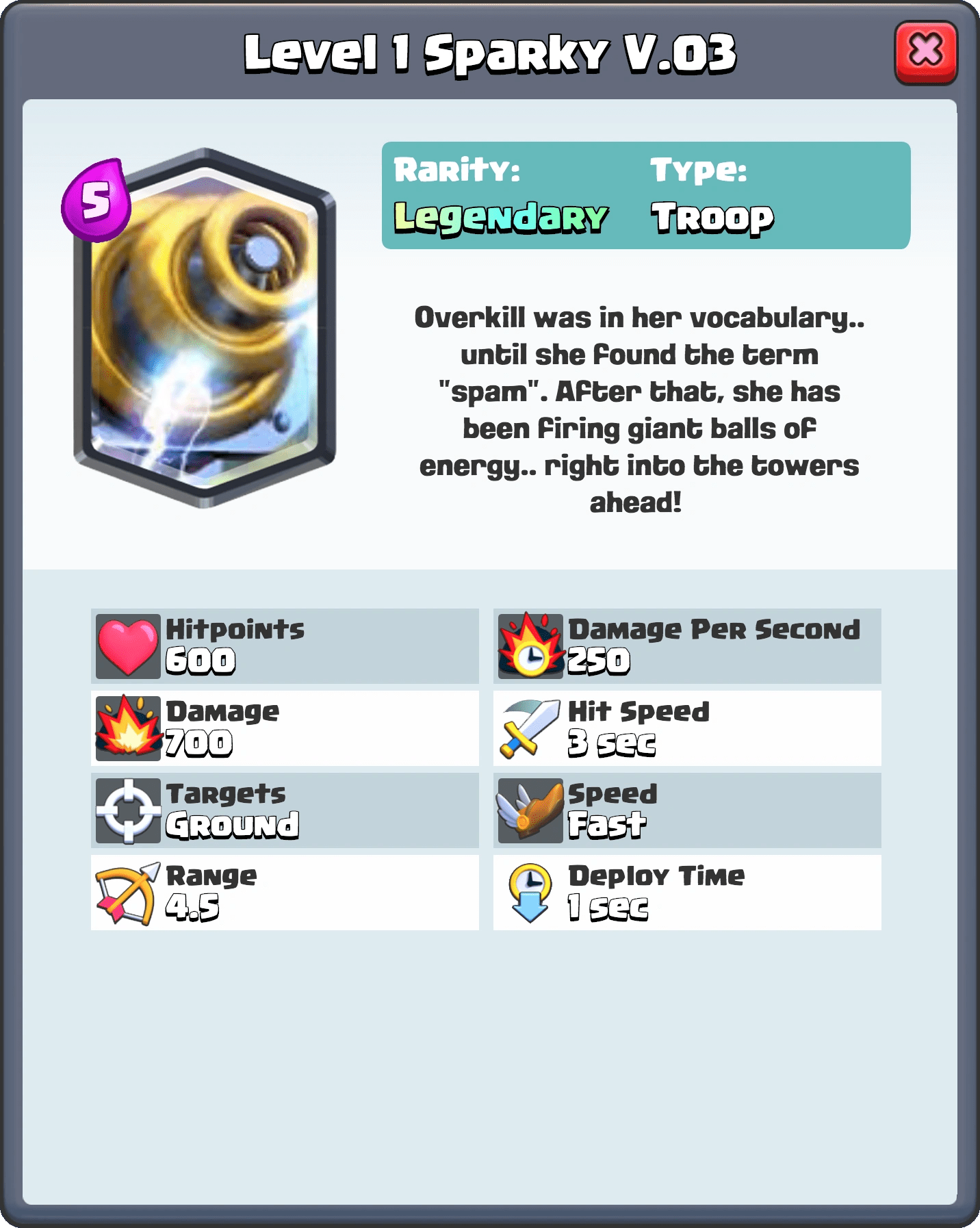 Image Level 1 Sparky V.03 FQ (1).png Clash Royale Wiki FANDOM
