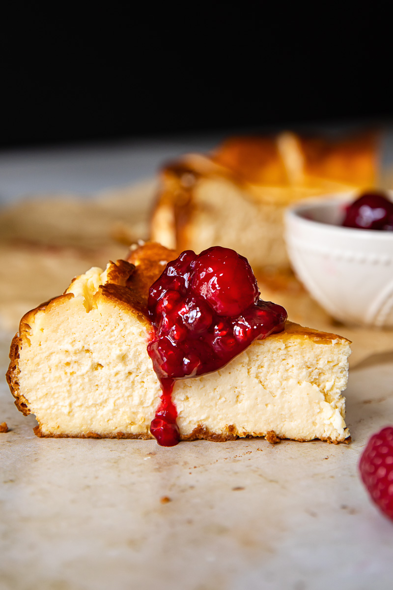 Burnt Basque Cheesecake with Raspberry Compote Vikalinka