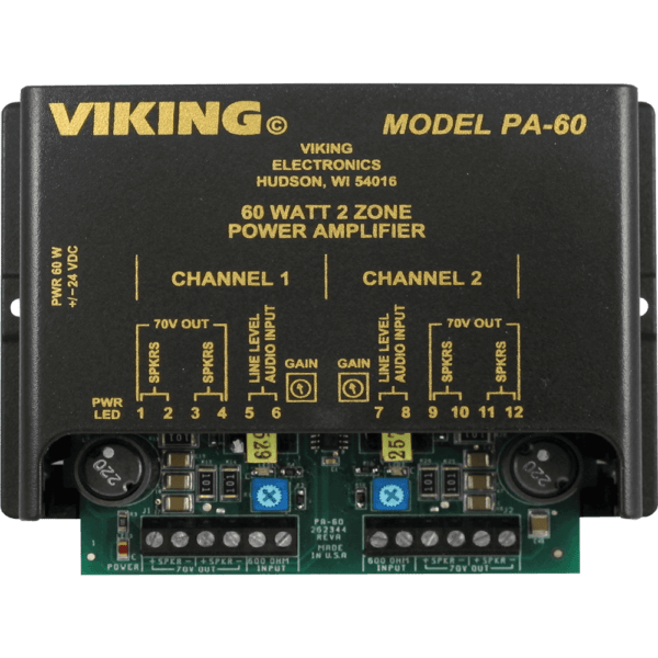 PA-60 - 60 Watt Two-Zone Paging Amplifier | Viking Electronics, Inc.