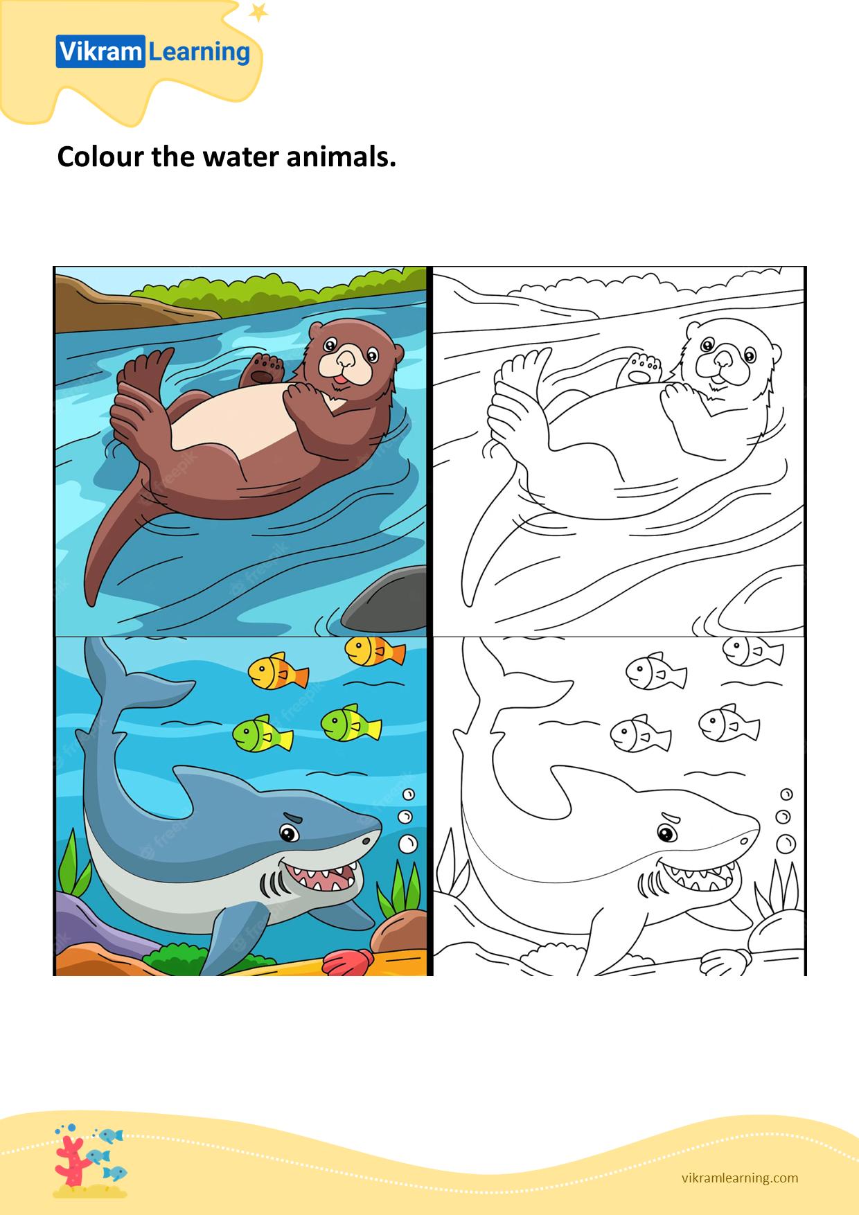 Download colour the water animals 1 worksheets