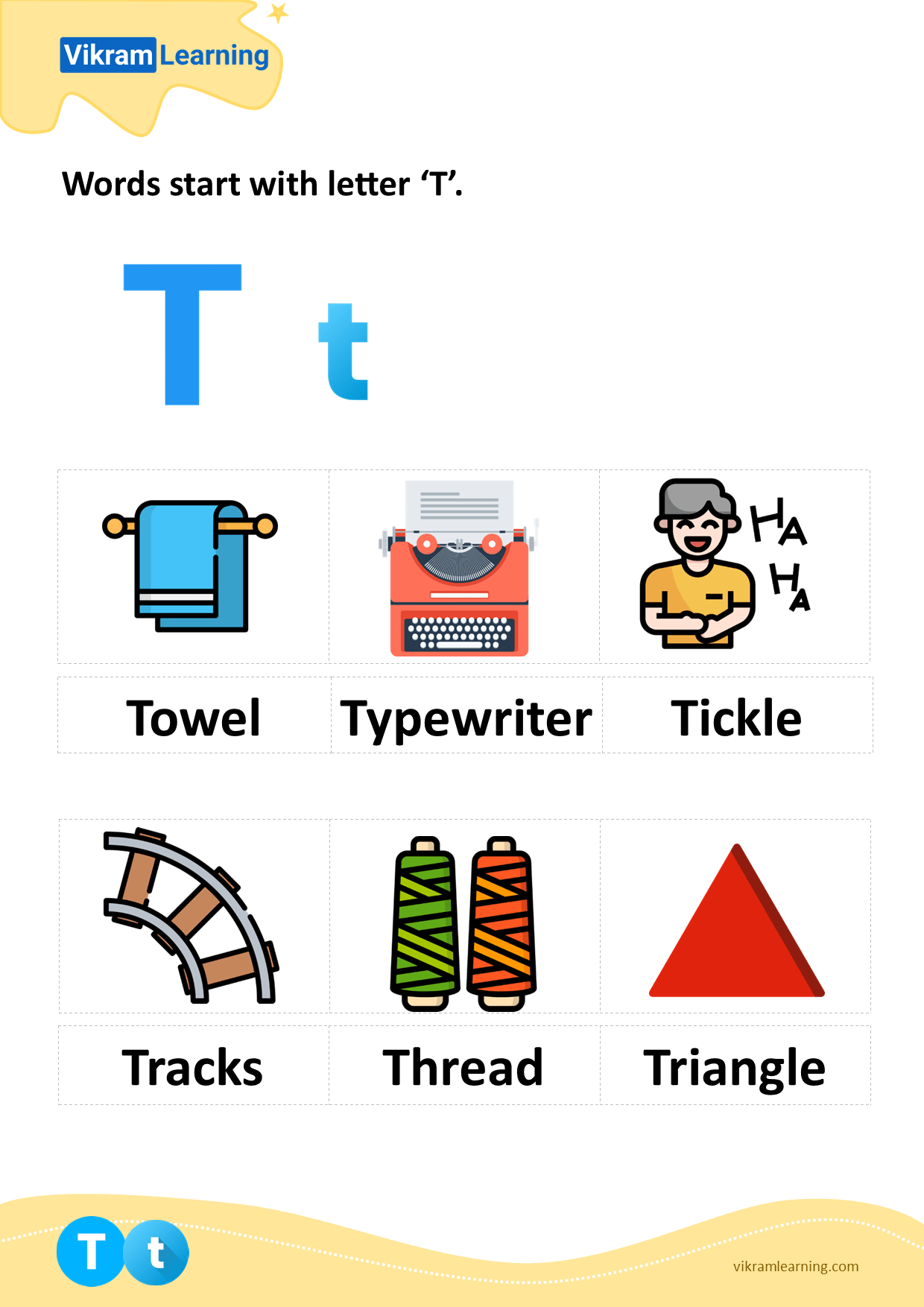 Download words start with letter 't' worksheets