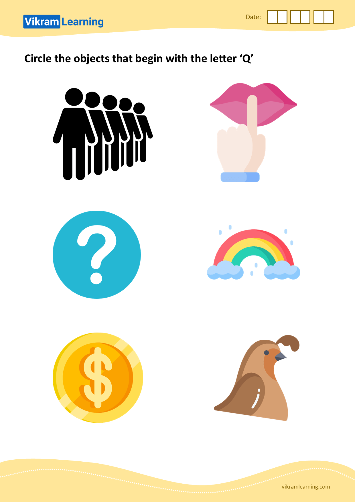 Download circle the objects that begin with the letter q worksheets
